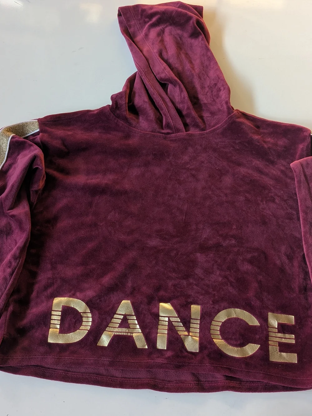 Justice Kids Velvet Hoodie - Burgundy with Gold 'DANCE'